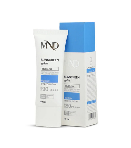 لوسیون ضد آفتاب ام ان دی SPF 90 بی رنگ مناسب پوست چرب